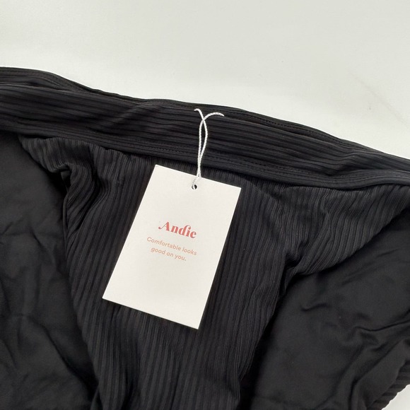 Andie Swim Solid Black Banded Cheeky Ribbed Bikini Bottom NEW Women's Size XL - Picture 6 of 12